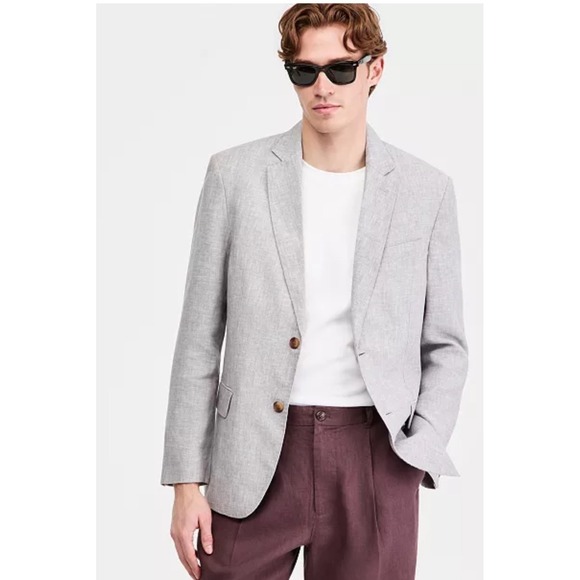 Club Room Other - Club Room Luxury Mens XL Light Grey 100% Linen Two Button Sport Coat Blazer NWT